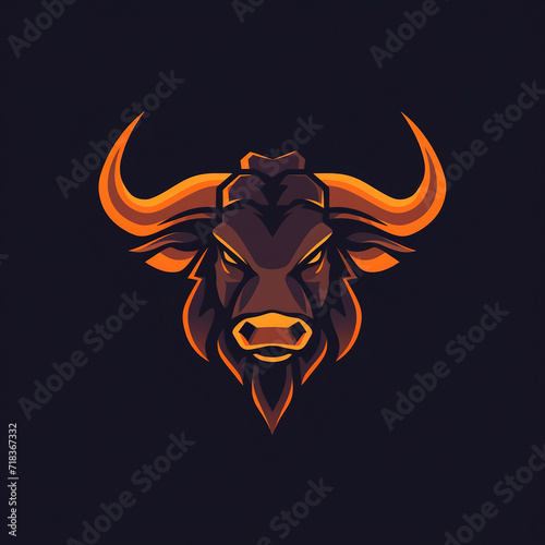 Flat vector logo of a powerful wild ox