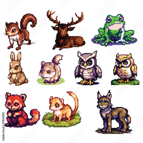 Enchanting Woodland Creatures Vector Sheet: Lynx, Owl, Vole, Deer, Frog, Red Panda, Rabbit, Squirrel - Nature-Inspired Designs	
