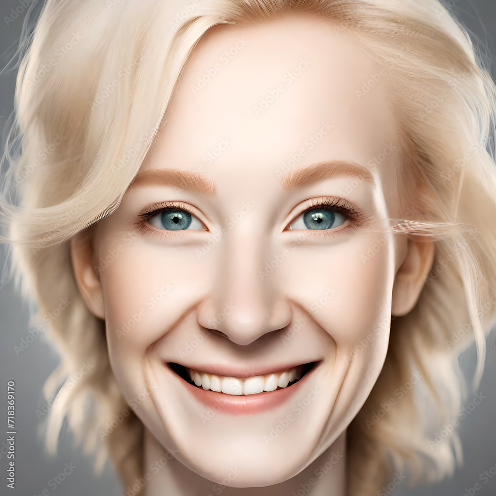 a digital portrait image of a happy pretty young albino woman smiling a digital portrait image of a happy pretty young albino woman smiling