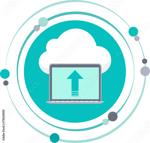Laptop computer uploading data to the cloud graphic icon symbol
