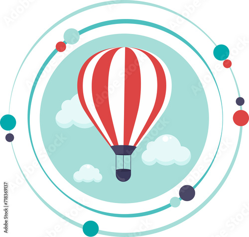 Hot air balloon in the sky with clouds graphic icon