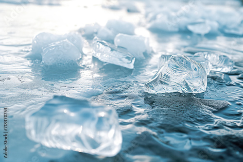 Natural ice cubes in drifting ice in a lake in close up, an artwork of nature