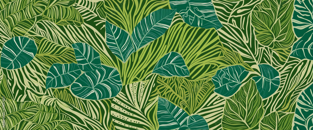 Green nature eco pattern with abstract shapes. Fresh organic background print. Minimalist environment texture collage.