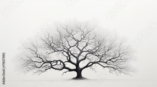  a black and white photo of a tree with no leaves and no leaves on the branches, in the snow.