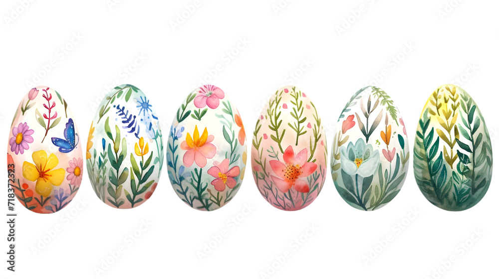 Embrace Easter with a Set of Colorful Eggs Painted with Watercolor Floral Decorations, Isolated on Transparent Background, PNG Embrace Easter with a Set of Colorful Eggs Painted with Watercolor Floral Decorations, Isolated on Transparent Background, PNG