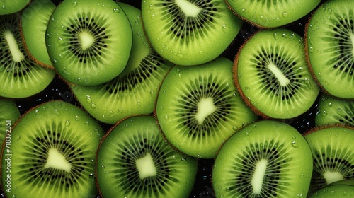  a pile of sliced kiwis sitting on top of a pile of other kiwis next to each other.