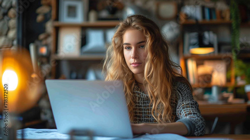 Female architect working creating blueprint design