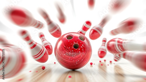 Fotografie, Tablou bowling red ball hitting pins