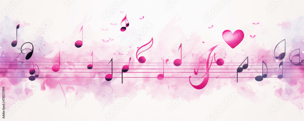Musical notes in pink on the theme of love, Valentine's Day. Watercolor illustration. White background Musical notes in pink on the theme of love, Valentine's Day. Watercolor illustration. White background