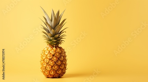  a pineapple on a yellow background with a slight shadow on the bottom of the pineapple and the top of the pineapple on the bottom of the pineapple. photo