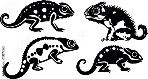 Fototapeta Naklejka Na Ścianę i Meble -  silhouette of chameleon. Lizard graphic icon. great set collection clip art Silhouette, Black vector illustration on white background.