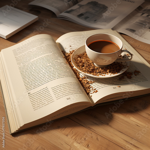 3D rendered photo of book and coffee made with generative AI