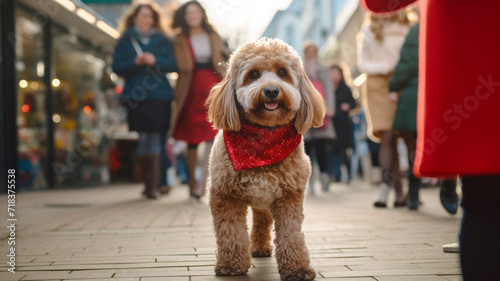 Dog’s perspective. A curious pup explores a bustling street, surrounded by the anonymous legs of city wanderers, capturing the essence of urban life
