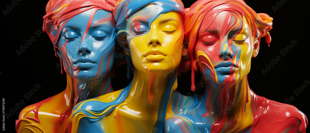 Fototapeta premium Portrait of a group of women covered in liquid paint