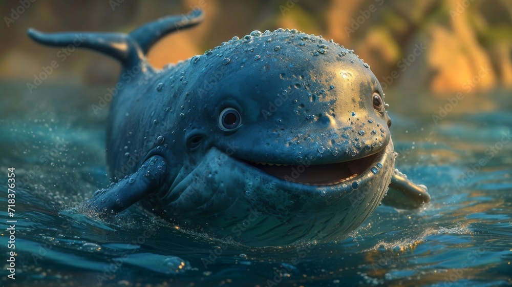 Fototapeta premium Cute blue whale 3d animation