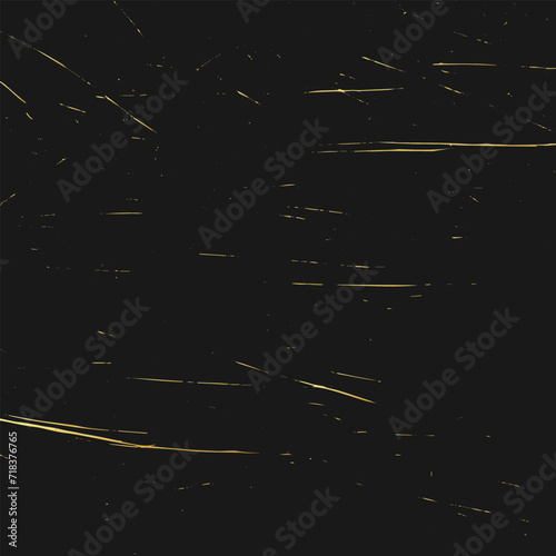 Decorative banner, black background. Gold splashes texture, grunge texture with cracks, scuffs, chips, stains, lines. Current design solution for brochure, catalog, book, poster, flyer, invitation.