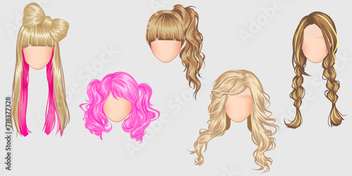 Beautiful hairstyle fashion for assortment : set of brown, blond, red hair