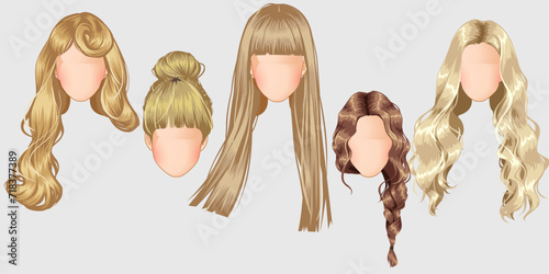 Beautiful hairstyle fashion for assortment : set of brown, blond, red hair