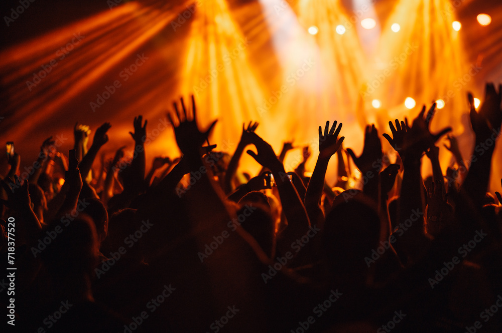 Crowd is going wild and dancing at music festival and rising their hands