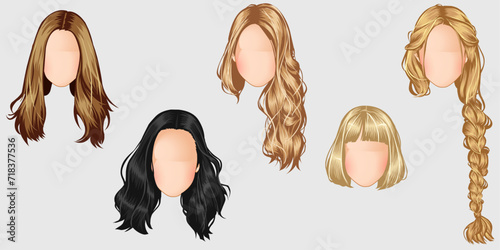 Beautiful hairstyle fashion for assortment : set of brown, blond, red hair