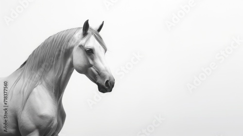  a black and white photo of a horse s head with a blurry image of the horse in the background.
