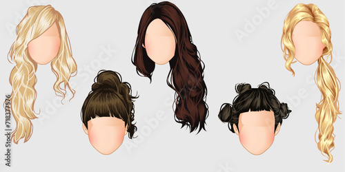 Beautiful hairstyle fashion for assortment : set of brown, blond, red hair
