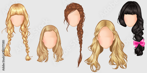 Beautiful hairstyle fashion for assortment : set of brown, blond, red hair