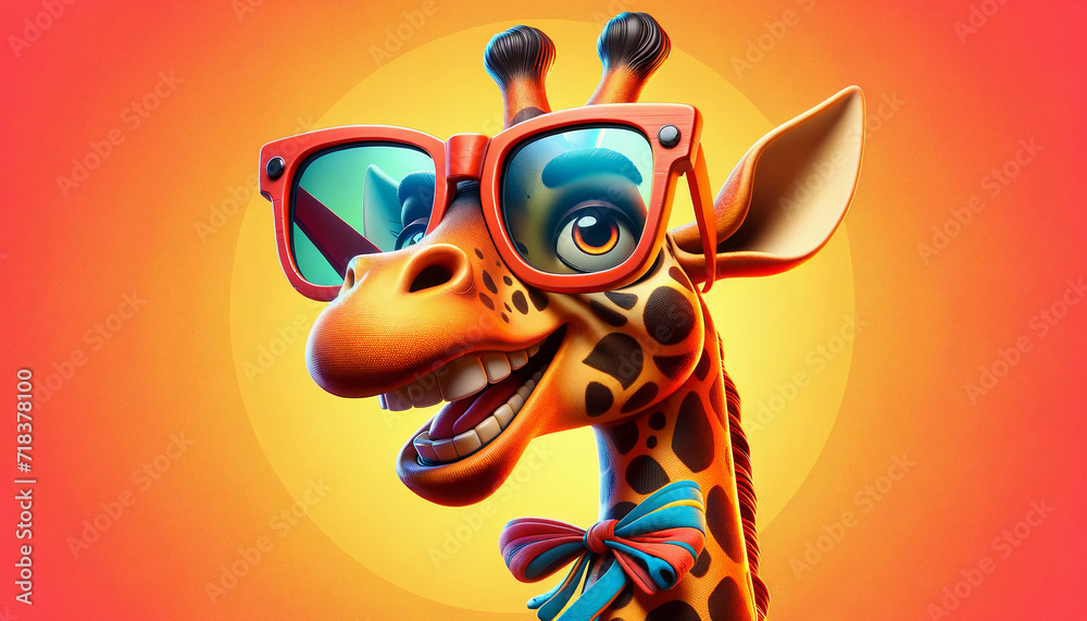 Silly cartoon giraffe wearing retro sunglasses