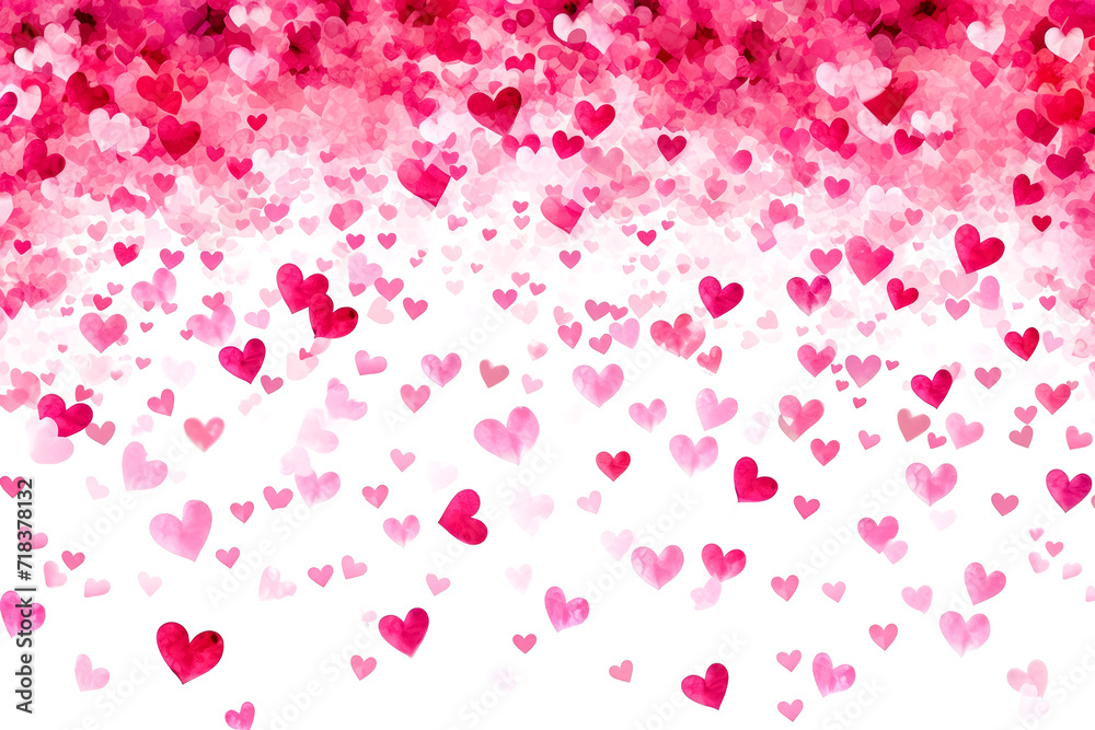 A pattern of pink and red hearts on a white background with a border of small hearts
