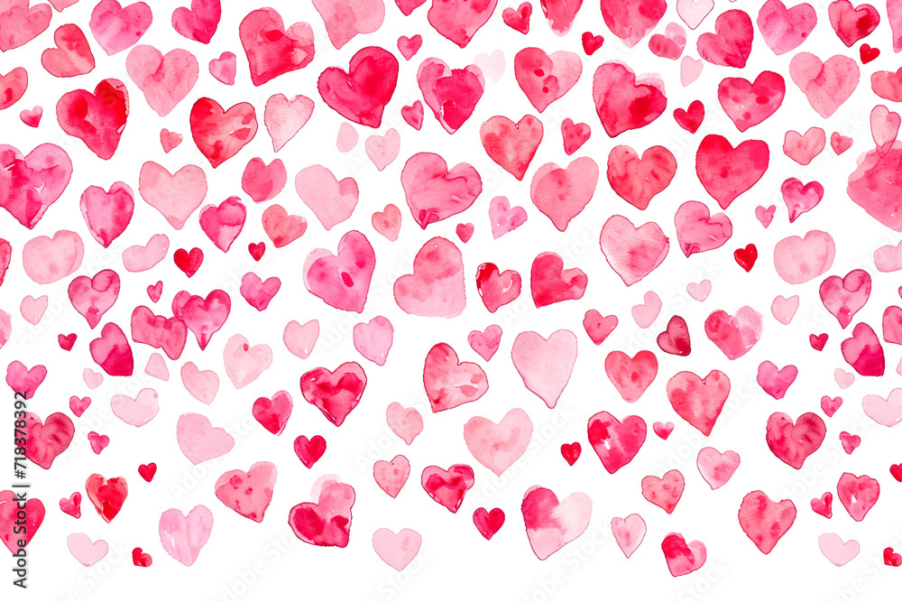 pattern of pink and red hearts on a white background with a border of small hearts