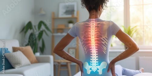 Woman touching her back because of pain photo