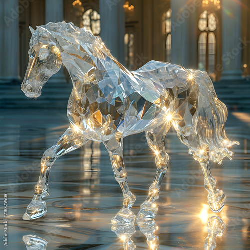 Caballo de diamante captura la luz en un ballet de reflejos y transparencias