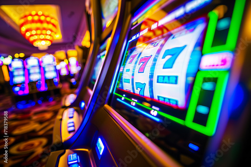 
casino slot machines blurred background , bokeh lights