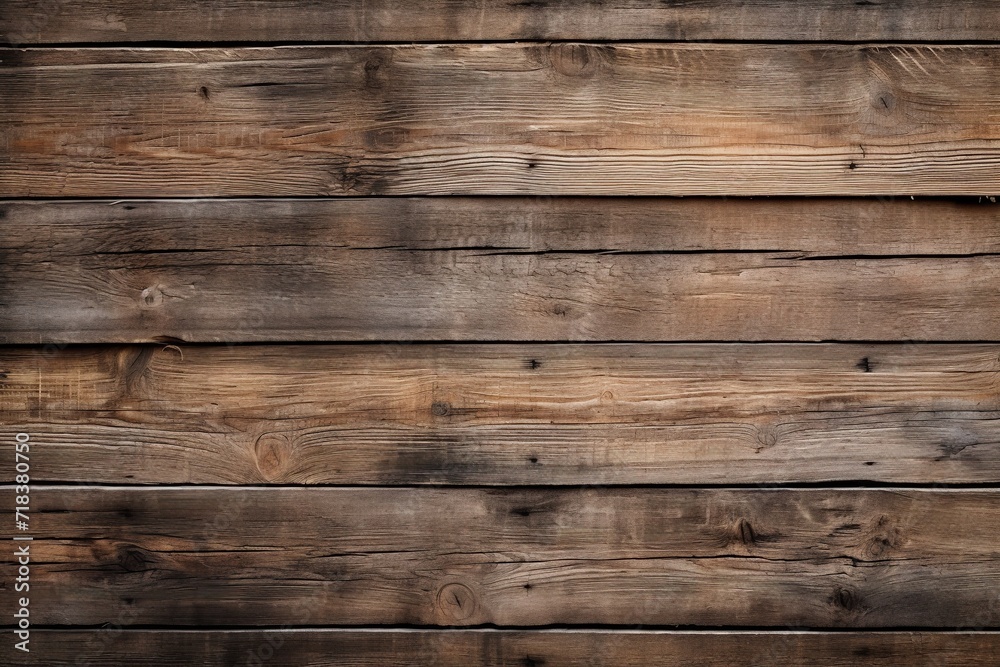 Distressed Wood Plank Background with Worn Texture, Visible Knots, and Weathered Cracks