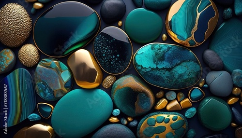 Lustrous Teal and Gold Stone Textures: A Symphony of Natural Elegance - Generative AI