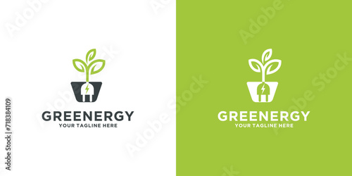 green energy design template. logo for natural energy  vector leaf with a combination of electricity icons