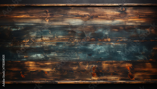 Old, weathered wood plank flooring creates a rustic backdrop generated by AI