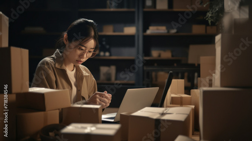 astic woman with small package shipping business. created with ai