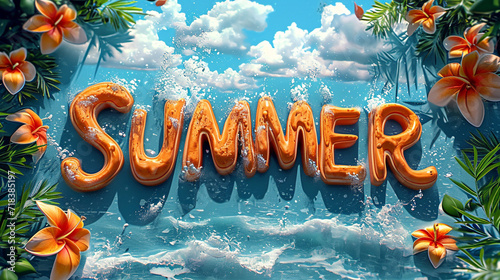 retro summer poster, illustration, beach scene