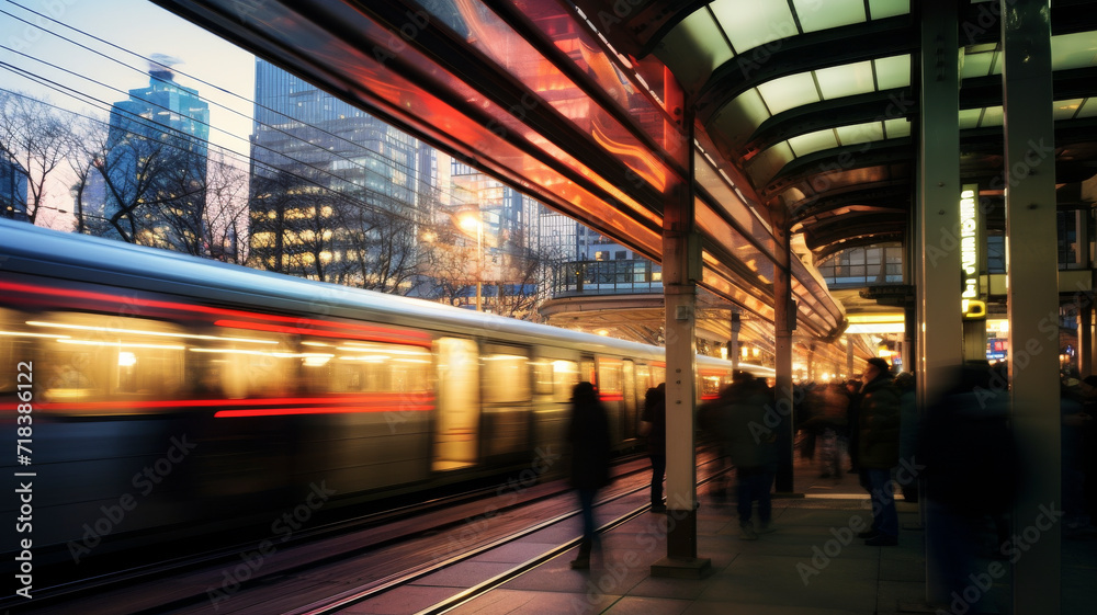 Golden Journey: A bustling subway station comes to life, echoing the vibrant energy of urban existence Golden Journey: A bustling subway station comes to life, echoing the vibrant energy of urban existence