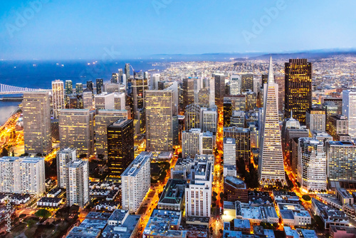 Aerial of downtown with Transamerica pyramid, San Francisco, USA photo