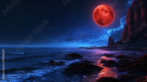 Majestic Extraterrestrial Vista: Red Planet Rising over Icy Terrain - Generative AI