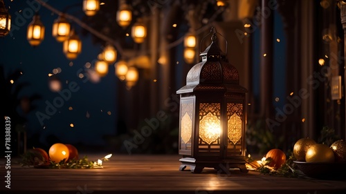 ramadan decoration with arabic lantern and candle in the night. © AY AGENCY