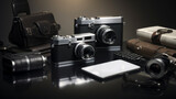 A nostalgic journey: Vintage camera, leather-bound books, and a lit candle capturing photography’s golden age