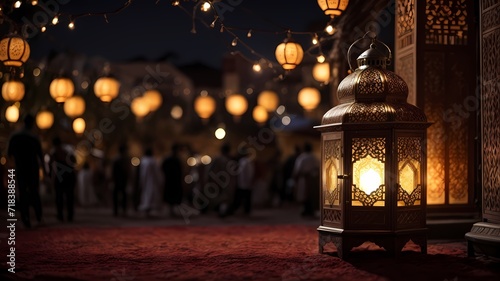Ramadan Kareem background with mosque and moon. generative Ai
