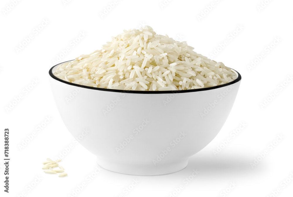 Bowl of raw white rice, isolated on white background Bowl of raw white rice, isolated on white background