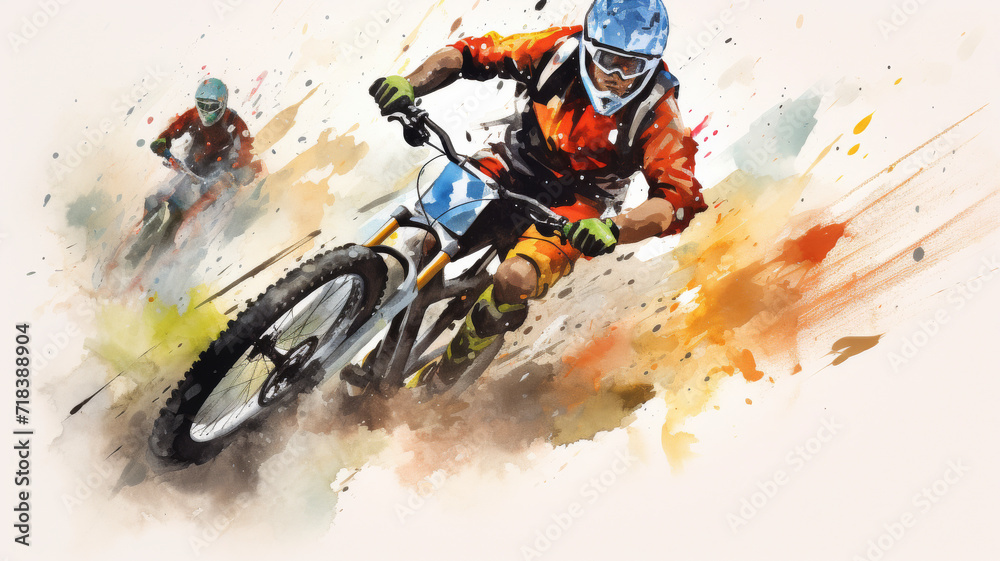 The intensity of a downhill mountain biking race in vibrant ...