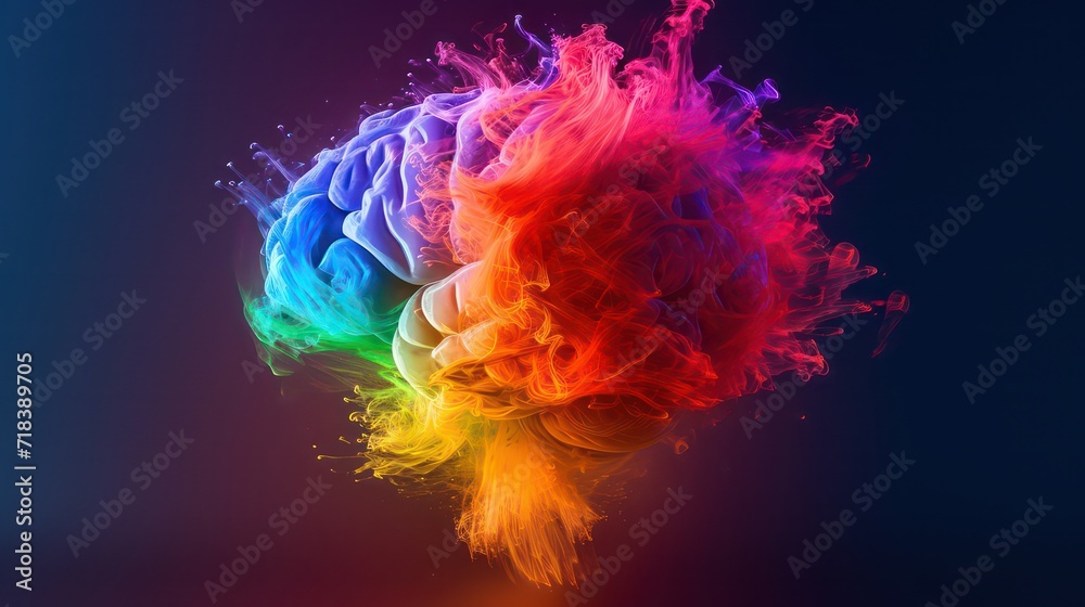 3d abstract illustration of colorful human brain