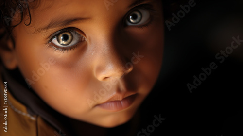Deep Blue Eyes, Young Child with a Piercing Gaze and Sunlit Curls