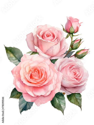 Dusty pink roses composition for greeting cards and wedding stationary. Watercolor style © Svitlana